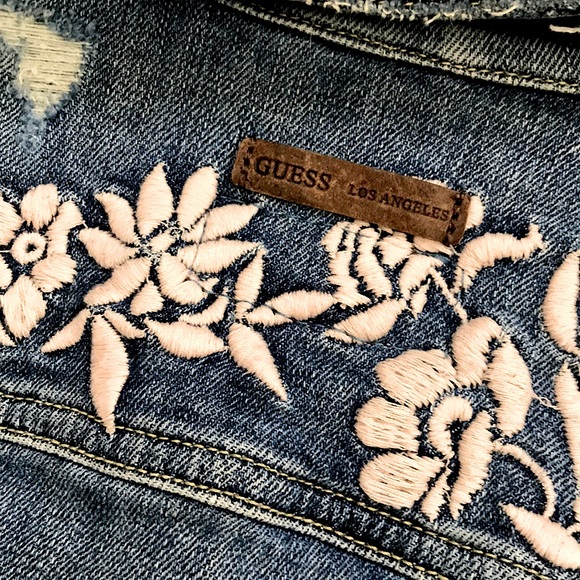 Guess Jackets & Coats Guess Floral Embroidered Distressed Denim